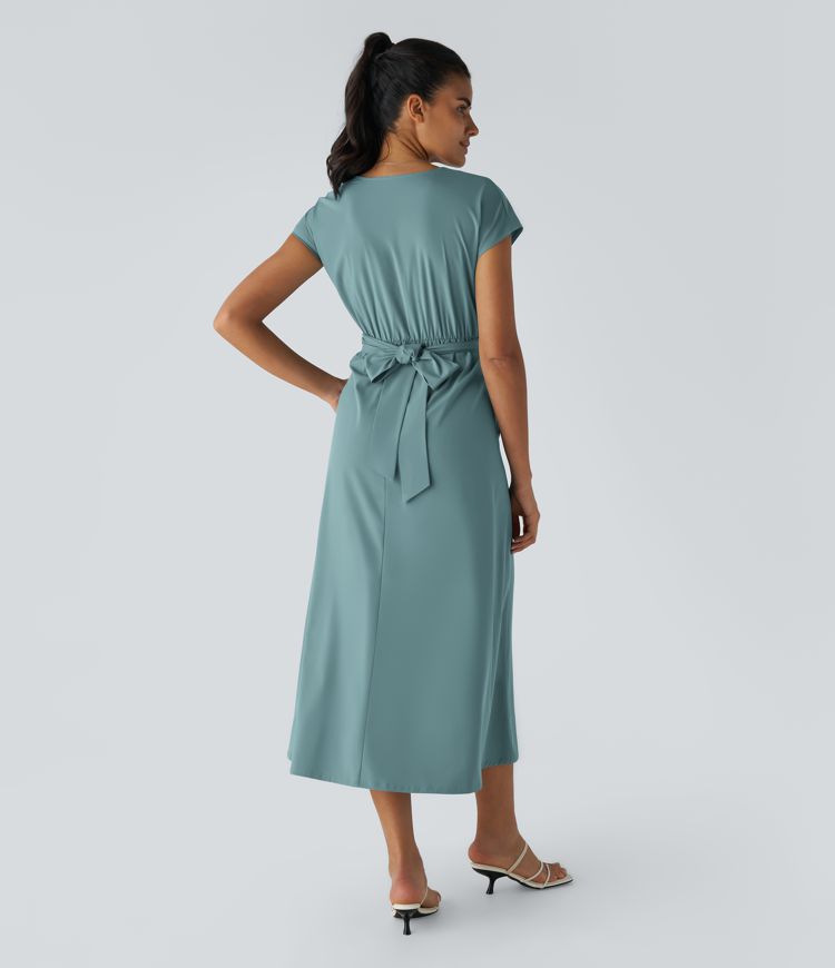 Abito Midi Donna Leggero – Scollo a V, Vita Elastica e Vestibilità Svasata - immagine 3