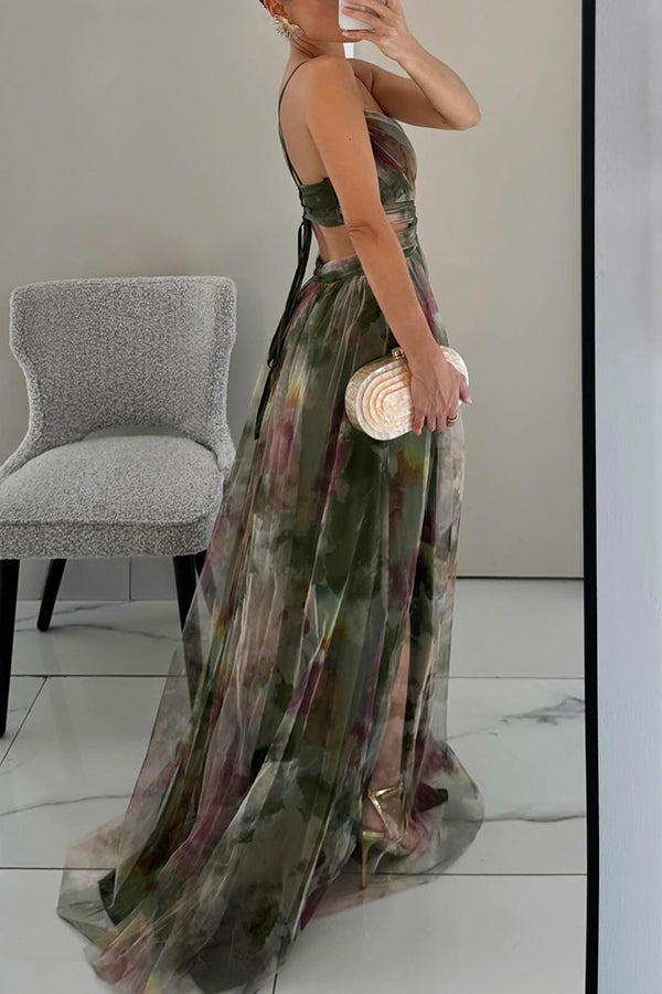 Abito Lungo Donna in Mesh Floreale – Busto Aderente e Gonna Sovrapposta - immagine 10