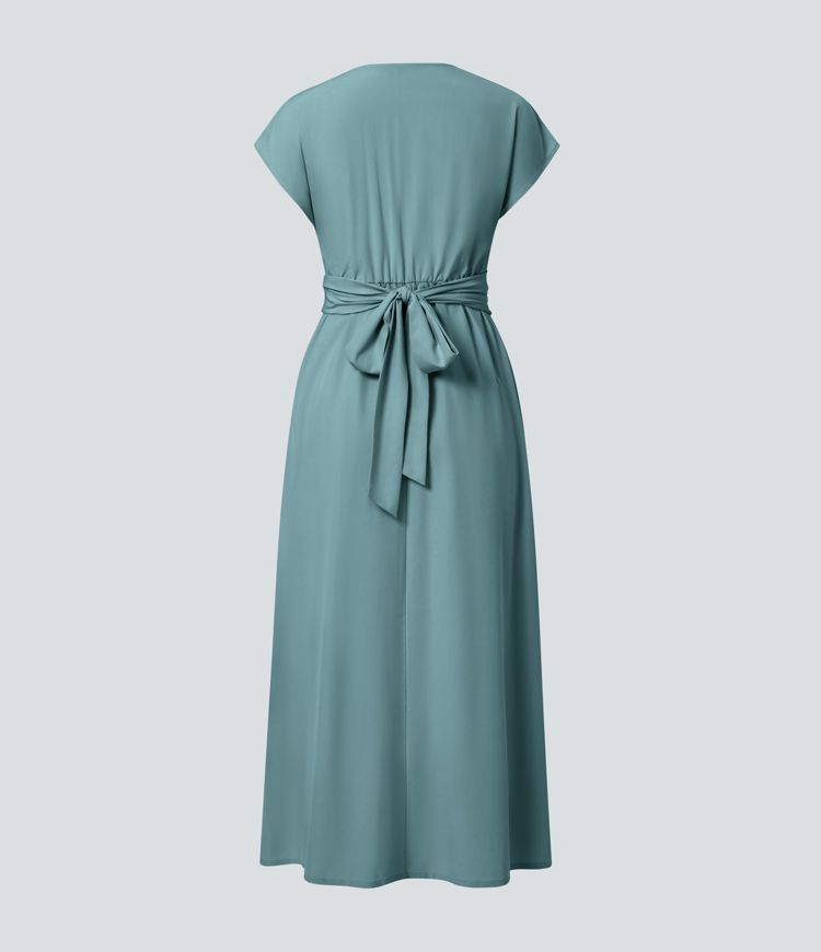 Abito Midi Donna Leggero – Scollo a V, Vita Elastica e Vestibilità Svasata - immagine 7