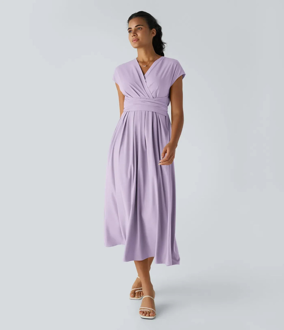 Abito Midi Donna Leggero – Scollo a V, Vita Elastica e Vestibilità Svasata - immagine 12
