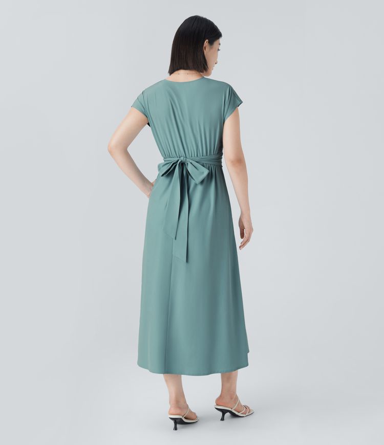 Abito Midi Donna Leggero – Scollo a V, Vita Elastica e Vestibilità Svasata - immagine 9