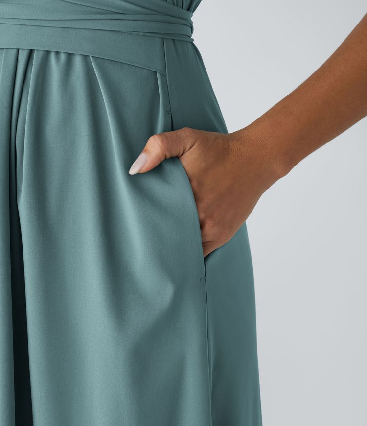 Abito Midi Donna Leggero – Scollo a V, Vita Elastica e Vestibilità Svasata - immagine 4
