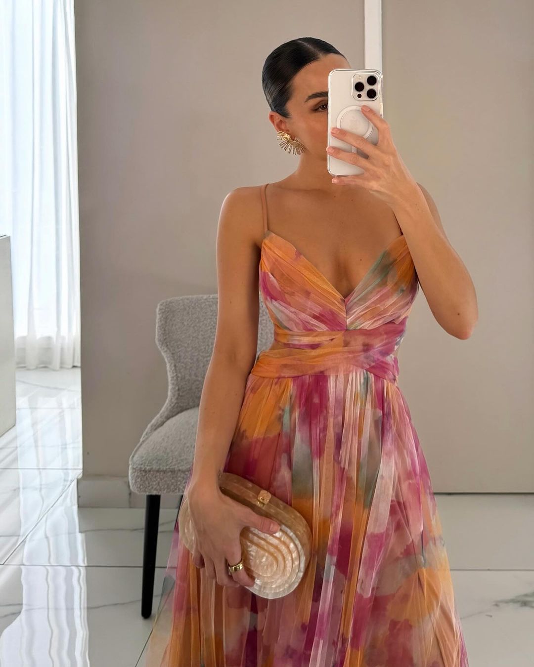 Abito Lungo Donna in Mesh Floreale – Busto Aderente e Gonna Sovrapposta - immagine 2
