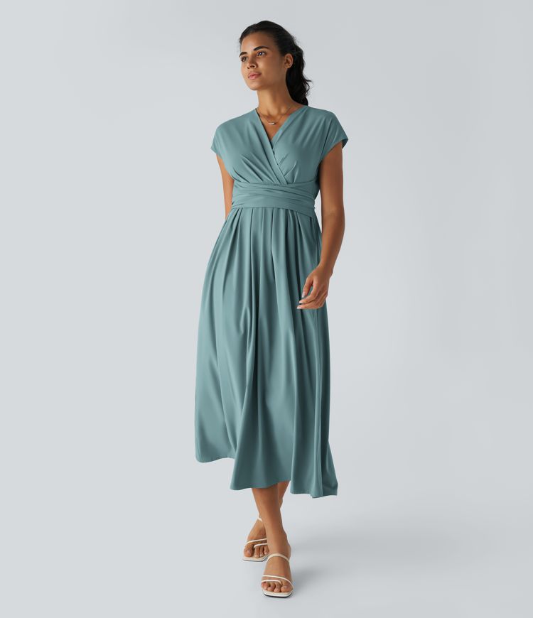 Abito Midi Donna Leggero – Scollo a V, Vita Elastica e Vestibilità Svasata - immagine 1