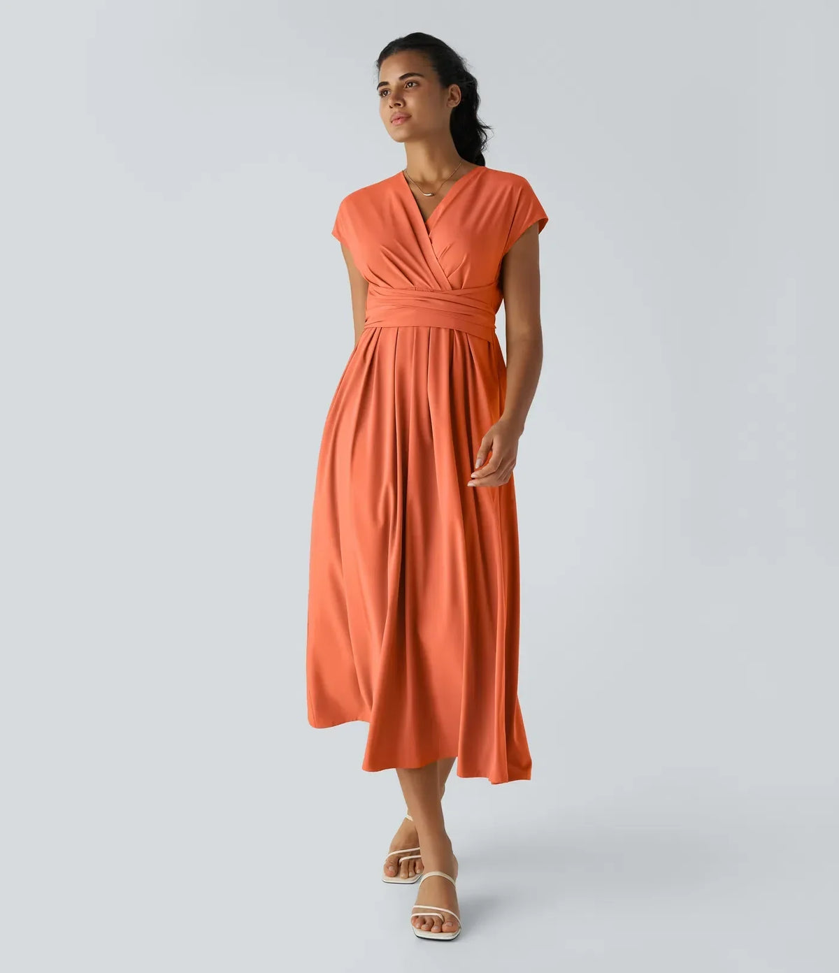 Abito Midi Donna Leggero – Scollo a V, Vita Elastica e Vestibilità Svasata - immagine 14