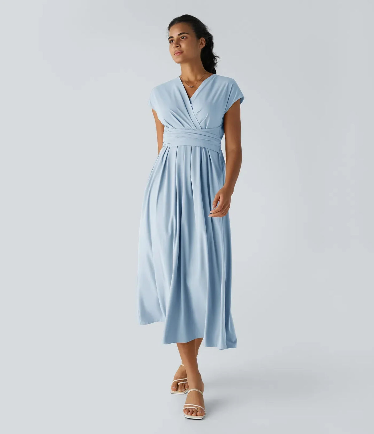 Abito Midi Donna Leggero – Scollo a V, Vita Elastica e Vestibilità Svasata - immagine 10
