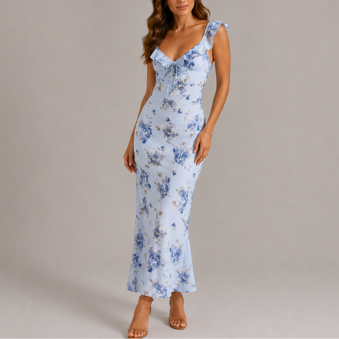 Abito Lungo Floreale Donna - Abito a Balze e Spalline - immagine 2