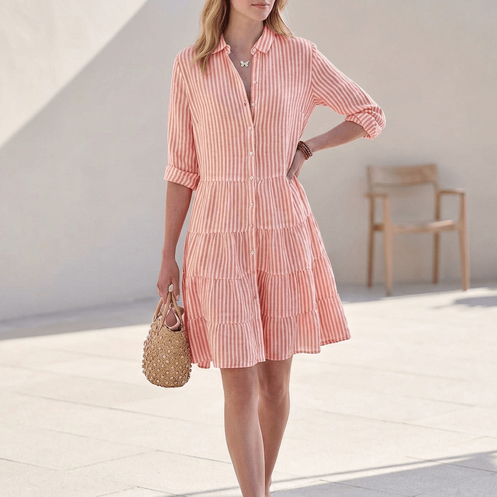 Abito Camicia Corto Donna a Balze – Colletto Classico e Bottoni Integrali - immagine 2