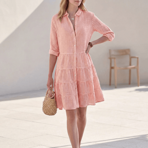 Abito Camicia Corto Donna a Balze – Colletto Classico e Bottoni Integrali - immagine 2