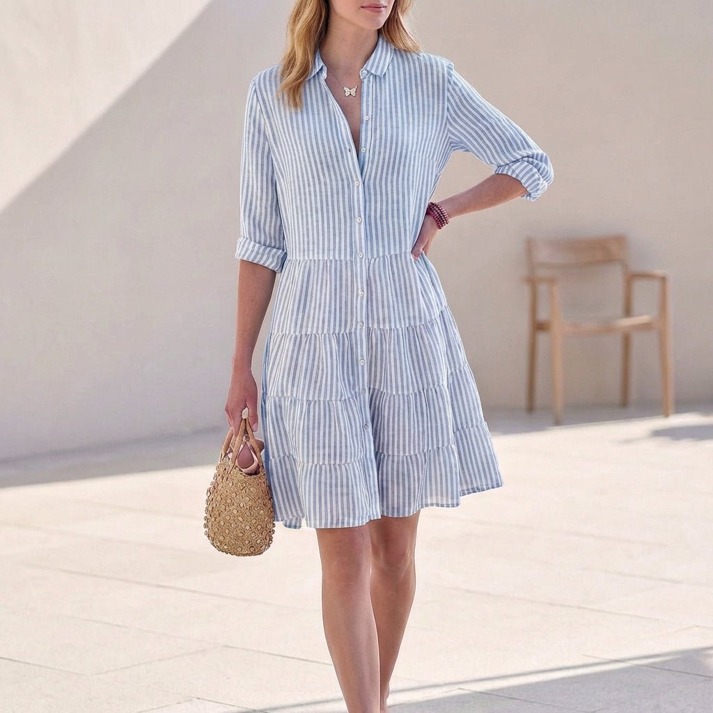 Abito Camicia Corto Donna a Balze – Colletto Classico e Bottoni Integrali - immagine 3