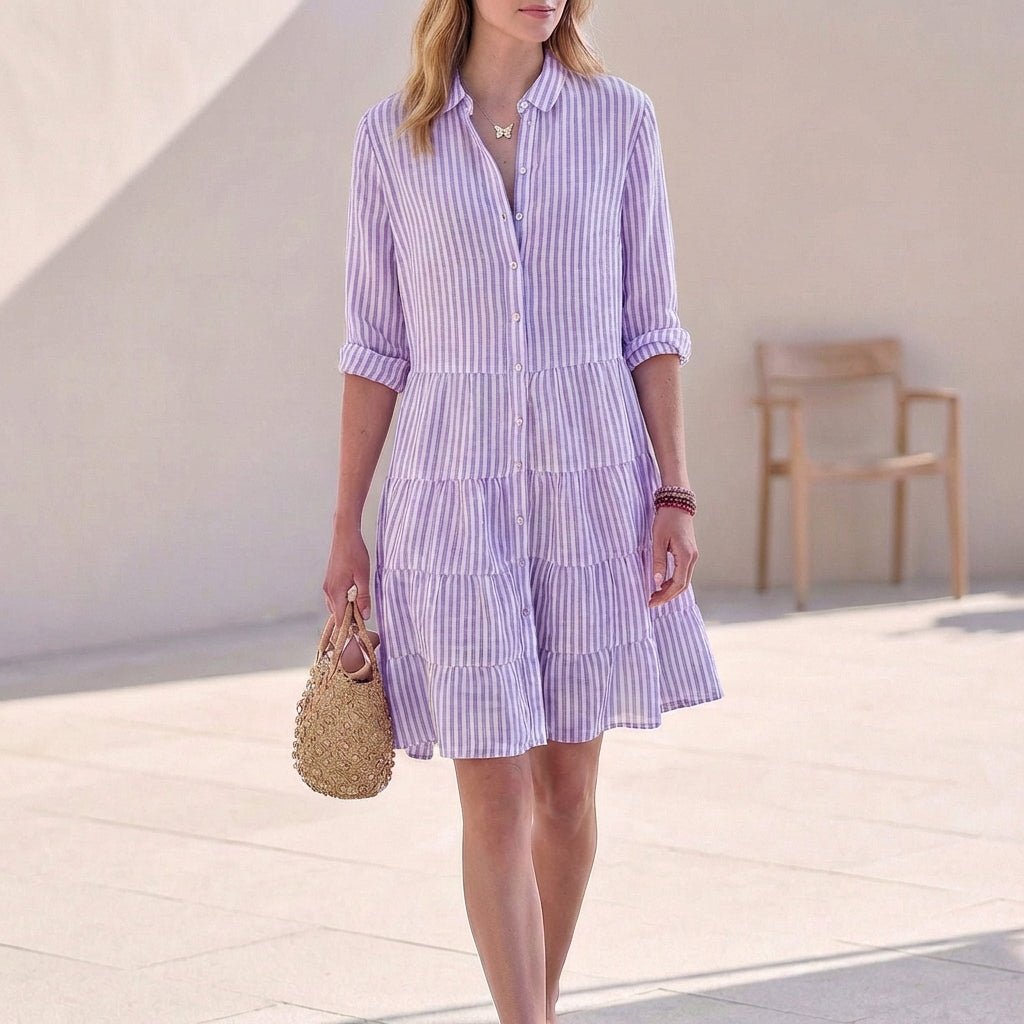 Abito Camicia Corto Donna a Balze – Colletto Classico e Bottoni Integrali - immagine 4