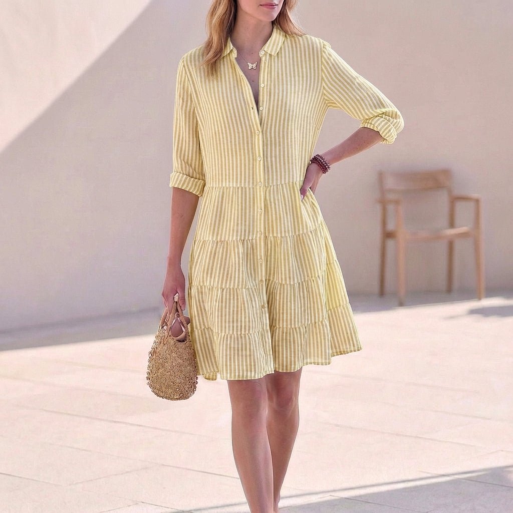 Abito Camicia Corto Donna a Balze – Colletto Classico e Bottoni Integrali - immagine 5