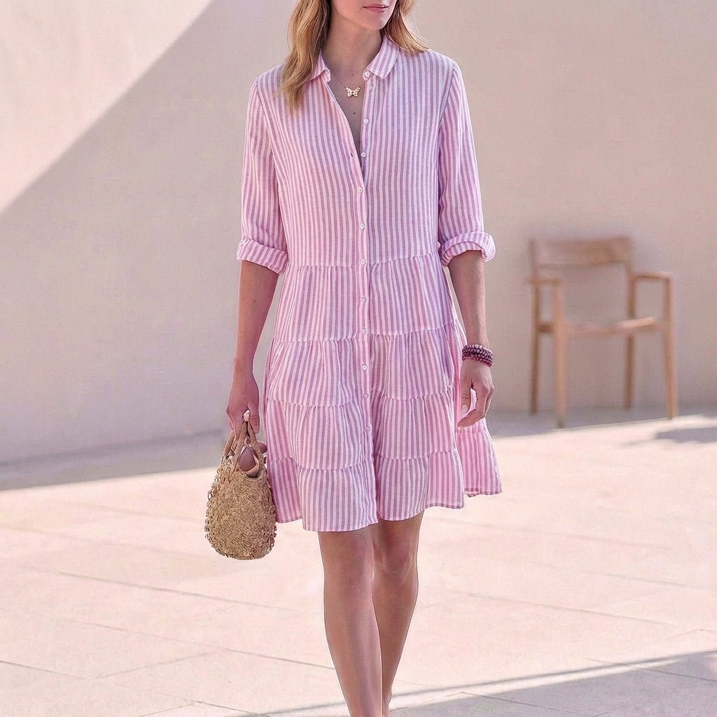 Abito Camicia Corto Donna a Balze – Colletto Classico e Bottoni Integrali - immagine 6