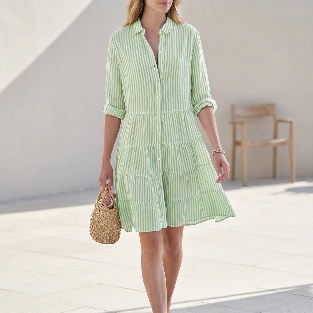 Abito Camicia Corto Donna a Balze – Colletto Classico e Bottoni Integrali - immagine 1