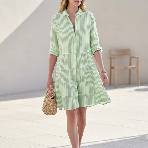 Abito Camicia Corto Donna a Balze – Colletto Classico e Bottoni Integrali - immagine 1