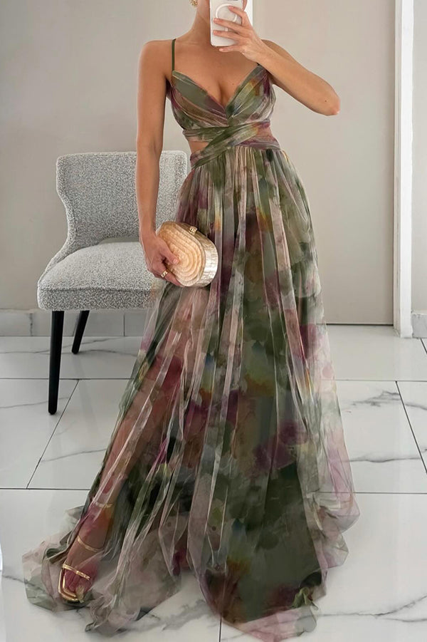 Abito Lungo Donna in Mesh Floreale – Busto Aderente e Gonna Sovrapposta - immagine 9