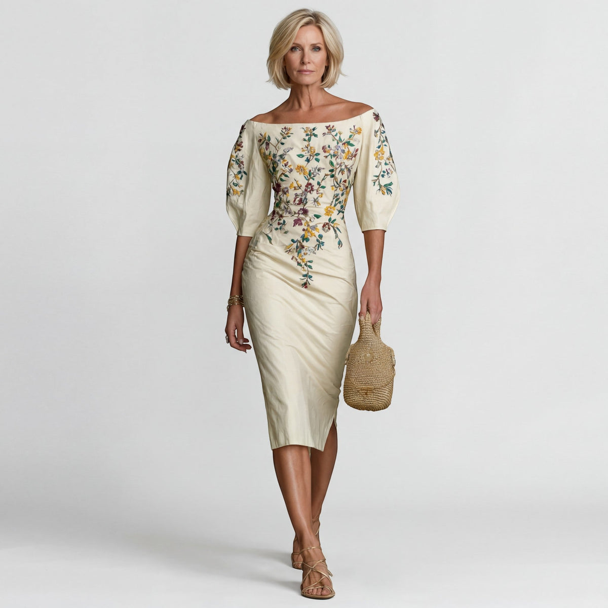 Abito Midi Donna Spalle Scoperte – Vestibilità Aderente e Cintura in Cotone Misto - immagine 1
