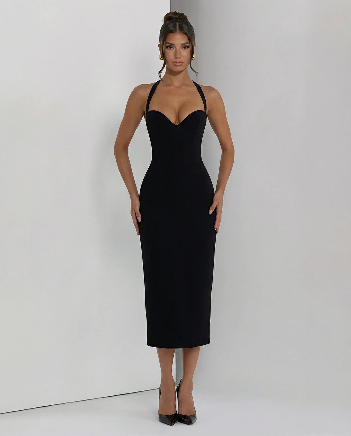 Abito Midi Donna Collo Halter – Vestibilità Strutturata e Spacco sulla Schiena - immagine 1