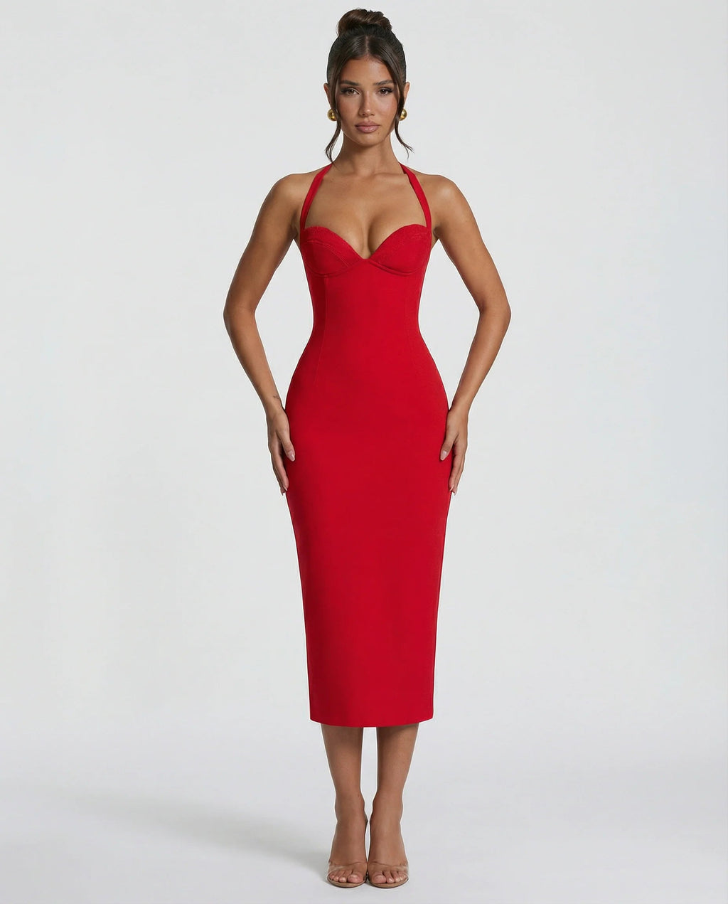 Abito Midi Donna Collo Halter – Vestibilità Strutturata e Spacco sulla Schiena - immagine 4