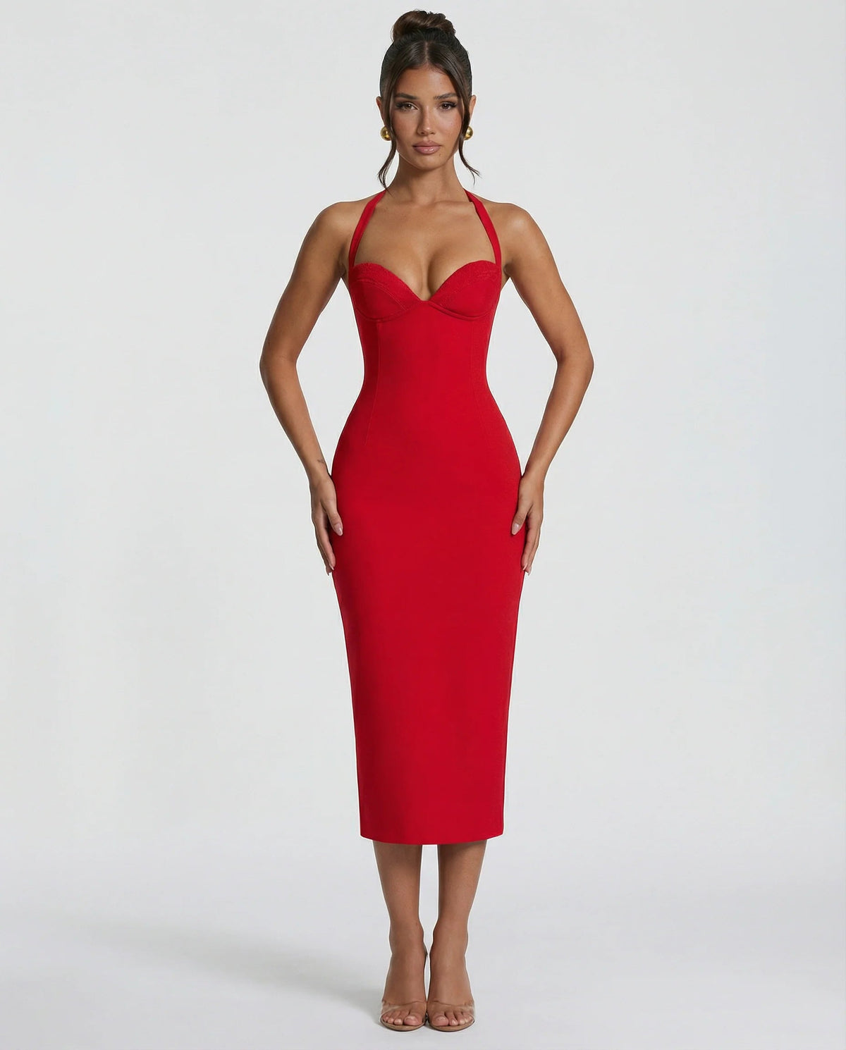 Abito Midi Donna Collo Halter – Vestibilità Strutturata e Spacco sulla Schiena - immagine 4