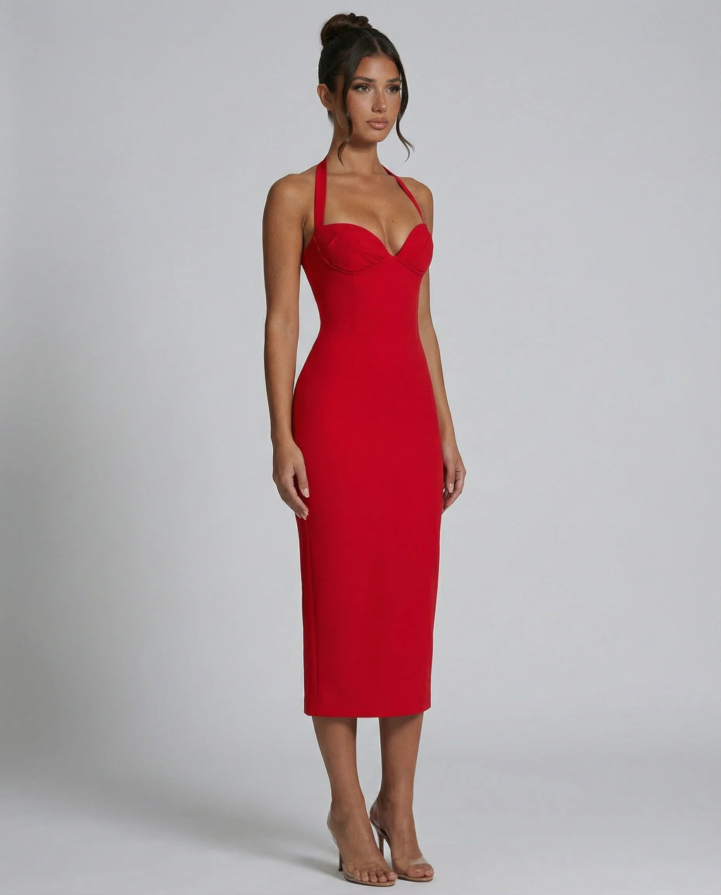 Abito Midi Donna Collo Halter – Vestibilità Strutturata e Spacco sulla Schiena - immagine 6