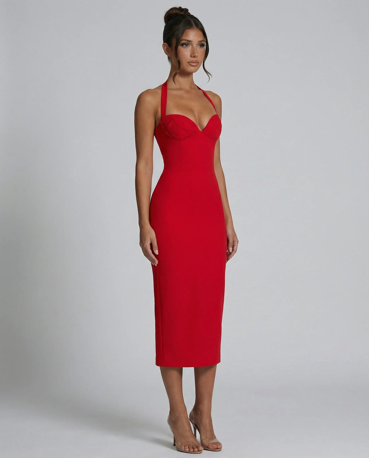 Abito Midi Donna Collo Halter – Vestibilità Strutturata e Spacco sulla Schiena - immagine 6